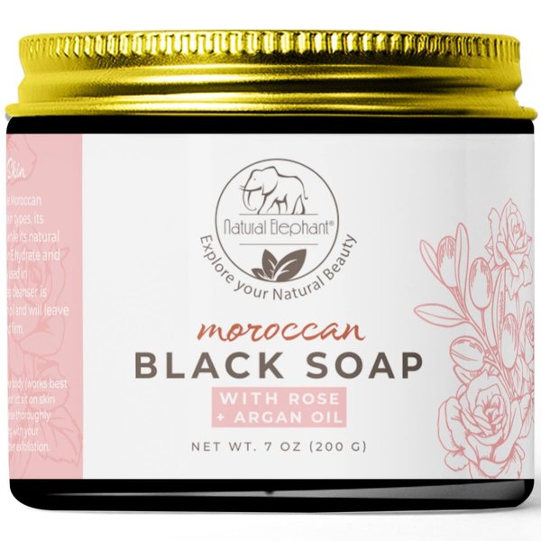 Natural Elephant Moroccan Black Soap With Rose and Argan Essential Oil 200g (7oz)