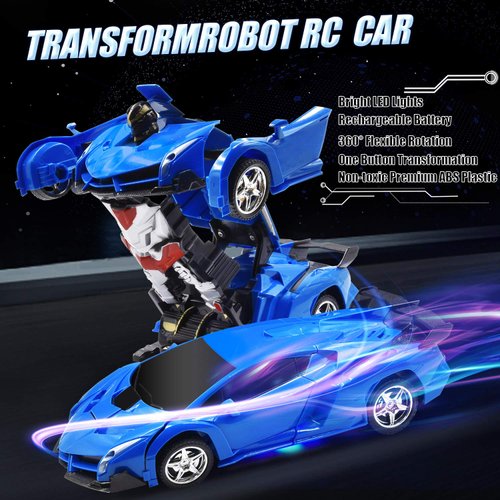 Jeestam RC Car Robot for Kids Transformation Car Toy, Remote Control Deformation Vehicle Model with One Button Transform 360°Rotating Drifting 1:18 Scale, Best for Boys and Girls (Blue)