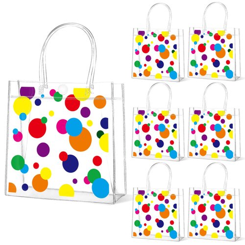 Lonfliness 24Pcs Polka Dot Clear PVC Gift Bags with Handles Bulk Rainbow Goodie Treat Candy Bags Colorful Rainbow Wrap Tote Bags for Birthday Party Favor Baby Shower Decorations Supplies
