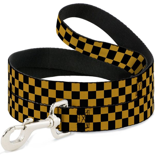 Buckle-Down Pet Leash - Checker Black/Gold - 4 Feet Long - 1.5" Wide
