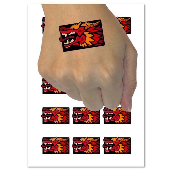 Dragon Head Side View with Tongue Out Temporary Tattoo Water Resistant Fake Body Art Set Collection - 54 1" Tattoos (1 Sheet)