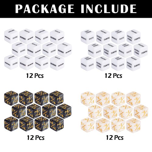 48 Pieces Abilities Keywords Counter Dice Plus One MTG Dice Counters Creature Stats Buff Tokens Dice Set for Magic The Gathering, MTG, TCG, Card Games Accessories