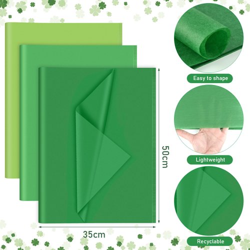 PLULON 60 Sheets Saint Patrick's Day Green Tissue Paper Bulk, Gift Wrapping Paper for DIY Gift Wrapping Birthday Wedding Holiday Paper Flower(Green)
