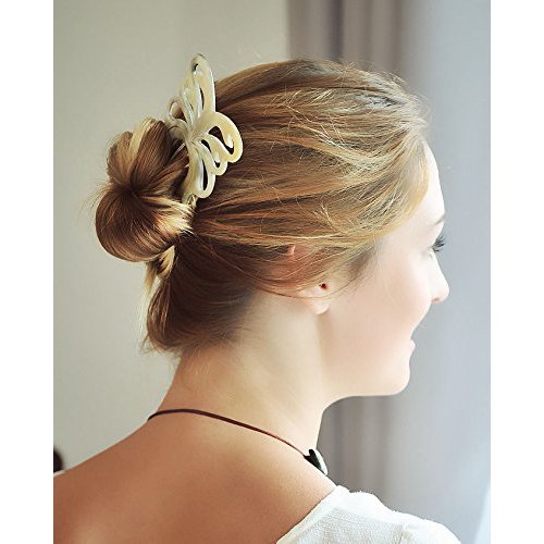 Marycrafts 2 Prongs Light Shade Butterfly Buffalo Horn Hair Fork Hairfork Hair Sticks Hair Accessories