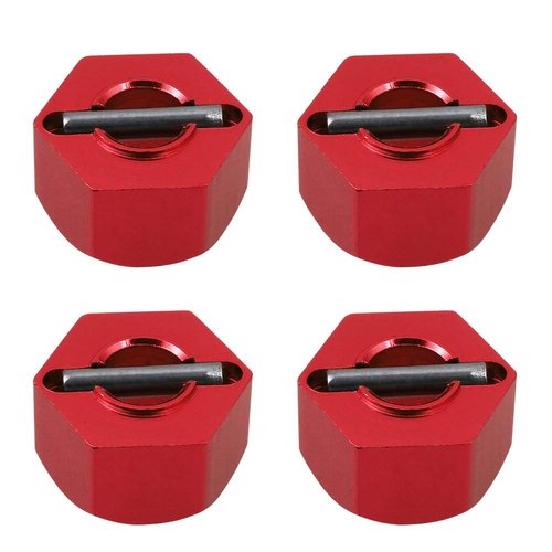 Aluminum RC Front & Rear Wheel Hubs Hex 12mm Upgrade 1654 for 1/10 Traxxas 4X4 Slash Hoss Stampede Rustler 4WD (Red)
