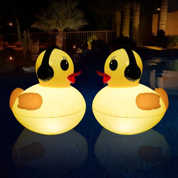 Floating Solar Lights, 16 inch Waterproof LED Pool Accessories, Glow Duck Inflatable Solar Powered Lights that Float for Pond,Hot tub,Party-2pcs