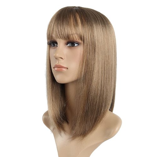 SYXLCYGG Bob Wig Brown Short Wigs Flame Retardant 14" Straight Silky Fluffy Synthetic Womens Hair Wigs With Bangs Girl Cosplay Party Daily(Free Wig Cap)