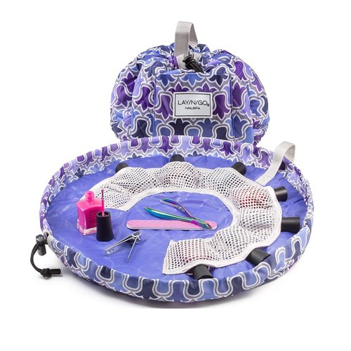 Lay-n-Go Nail Spa Drawstring Cosmetic Acrylic Nail Polish Holder, Organizer & Toiletry Bag for Travel, and Daily Use with a Durable Patented Design, 18 inch, Violet Fem (Purple)