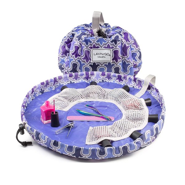 Lay-n-Go Nail Spa Drawstring Cosmetic Acrylic Nail Polish Holder, Organizer & Toiletry Bag for Travel, and Daily Use with a Durable Patented Design, 18 inch, Violet Fem (Purple)