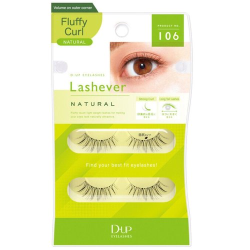 D-UP False Eyelashes Lashever Natural Series, Japanese Natural Looking Fake Eyelashes A Day Long Lasting Wear, Reusable Strip, Lightweight & Comfortable, 2 Pairs, Natural 106 Black