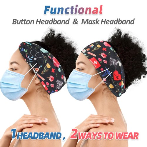 HoogaLife 4pcs Headbands With Buttons For Mask, Women's And Men's Turban Non-Slip Workout Headbands Hair Bands Protect Your Hair And Ears - Medical Set