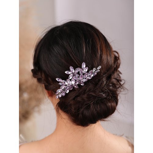 BERYUAN Women Girls Bridal Purple Crystal Rhinestone Wedding Hair Comb Teardrop Rhinestone Wedding Headpiece Silver Gold Wedding Hair Accessories Bridal Headband for Brides Bridesmaid (purple)
