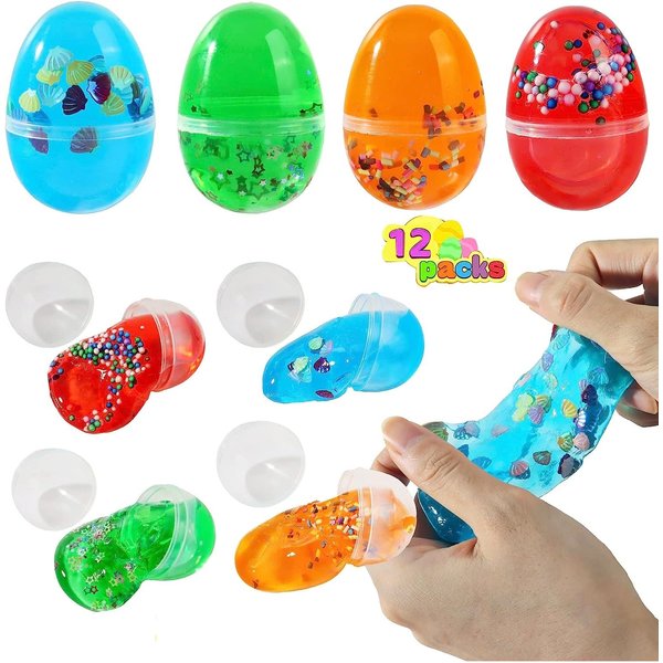 JDSTY 12Pack Easter Basket Stuffers Easter Eggs Slime Packs Stress Relief Colorful Slime for Boys Girls Easter Basket Gifts Fillers for Easter Party Favor Gifts