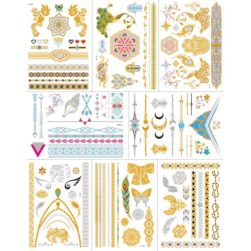 Aresvns Flash Temporary Tattoos for Women and Kids 120+,Waterproof Shiny Jewelry Tattoos,Gold Tattoo Metallic Tropical Hawaiian Fake Tattoo Stickers