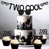 Set of 25 LaVenty Two Cool Banner Black Glittery Two Cool Cupcake Topper Sunglasses Party Supplies Decoration
