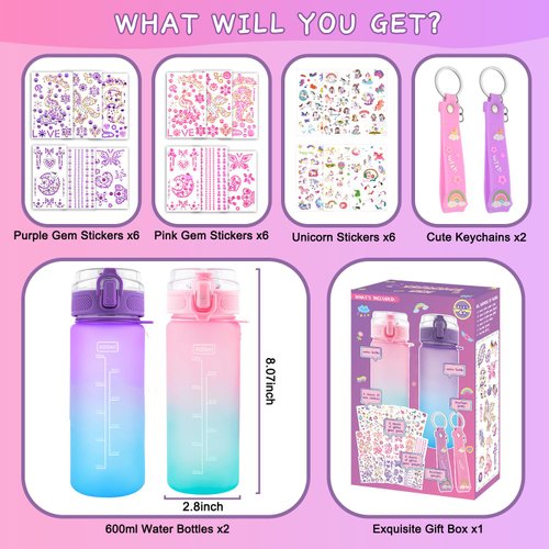Decorate Your Own Water Bottle Kits Gifts for Girls Ages 4-6-8, DIY Mermaid Unicorn Water Bottle with Stickers, Fun Kids Arts & Crafts Toys - 4 5 6 7 8 Year Old Girls Birthday Christmas Gifts, 2-Pack