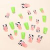 Tyuimhx Green Duck Nails With Rhinestones Designs Press on Milk Pattern Wide French Tip Fake Nails Full Cover Duck Feet Nail Tip Acrylic Duck False Nails Stick on Nails for Women Girls
