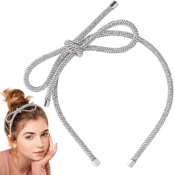 Mxxipp Bow Hair Clips,Silver Hair headband,Crystal Bowknot Clips, Non-Slip Rhinestone hair accessories for Women Girls, Sparkly Hair Tiara for Long Short Curly Straight Thick Thin Hair