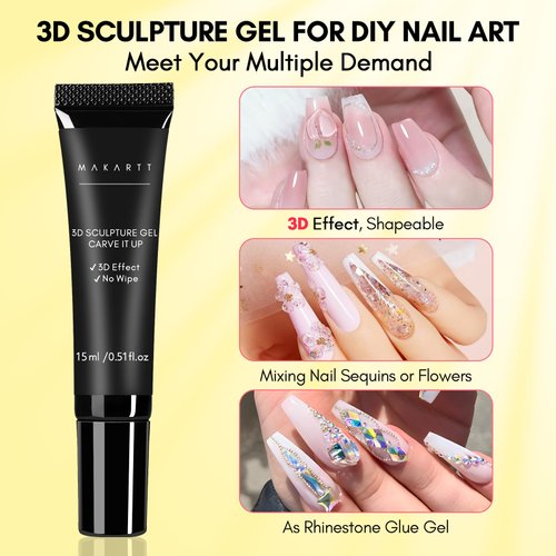 Makartt 15g 3D Sculpting Gel Nail Glue for Nail Designs and DIY Nail Art - Clear Gel Polish for Drawing, Molding, Sculpture and Decoration
