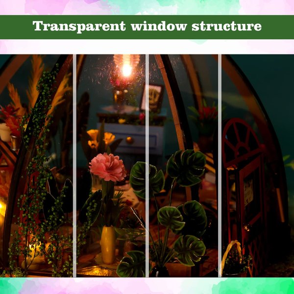 INSGEN DIY Miniature Dollhouse Greenhouse Room Kit, Wooden Diorama Book Nook Crafts for Adults, Mini Street Tiny Library Making Kit 1:24 Scale