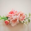 Fangsen Silvery Wedding Pink Rose Flowers Floral Comb With Hair Clip Floral Christmas Hair Accessories