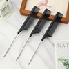 3Pcs Rat Tail Comb Parting Comb，Steel Pin Rat Tail Carbon Fiber Heat Resistant Teasing Combs with Stainless Steel Pintail for Hair Rat tail Combs Salon，Hair Combs for Women(Purple|Black|Pink)