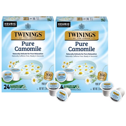 Twinings Pure Camomile Herbal Tea K-Cup Pods for Keurig, Naturally Caffeine-Free, Made with Pure Camomile Blossoms, 24 Count (Pack of 2), Enjoy Hot or Iced