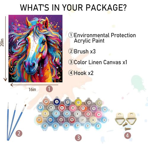 MBNTJHT DIY Horse Paint by Numbers Kit for Adults,Colorful Horse Paint by Number Kits with Brushes for Adults Beginner,Unframed Oil Painting Kits for Home Wall Decor 16x20 Inch.
