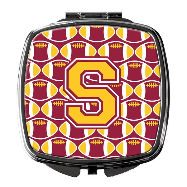Caroline's Treasures CJ1081-SSCM Letter S Football Maroon and Gold Compact Mirror Decorative Travel Makeup Mirror for Women Girls Gifts Pocket Makeup Mirror Folding Handheld