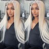 Mscathy Platinum Blonde #60 Colored Straight Hair Frontal Wig13X4 Human Hair Wig HD Lace Front Breathable Hair Pre Plucked HD Transparent 180% Density Lace Front Wigs (26 INCH, Platinum Blonde)