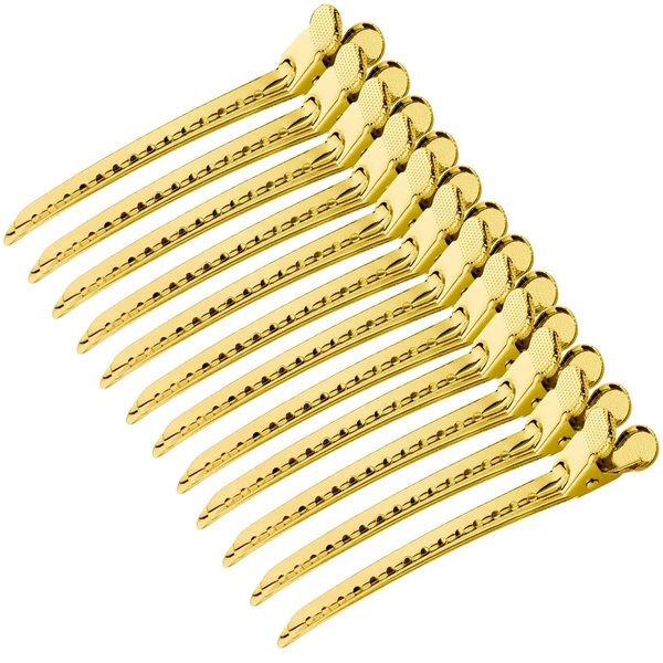 Metal Duck Bill Clips,3.5 Inches Rustproof Alligator Curl Clips with Holes Professional Sectioning Clips for Hair Styling,Hair Coloring,Makeup,Gold