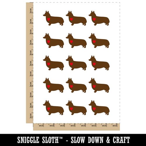 Pembroke Welsh Corgi Dog with Heart Temporary Tattoo Water Resistant Fake Body Art Set Collection - 15 2" Tattoos (1 Sheet)