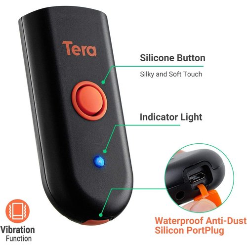 Tera Mini 1D 2D QR Wireless Barcode Scanner, Waterproof Shockproof Pocket Scanner, 3-in-1 BT & USB Wired & 2.4G Bar Code Reader Portable Image Scanner Work with iOS, Windows, Android 1100D