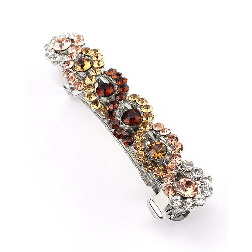 Women's Rhinestone Metal Hair Barrette Clip Hair Pin Antique Silver IMB2100, Brown