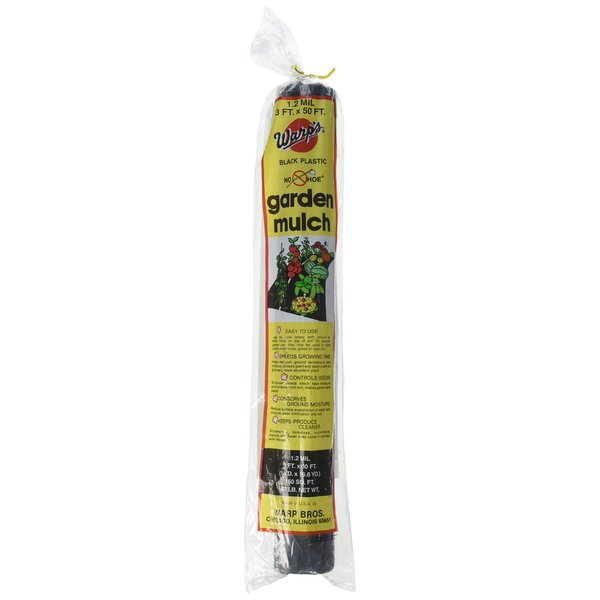 Warps NHP350 No Hoe Garden Mulch, Black, 1.2 Mil Thick