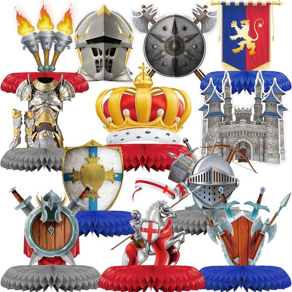 YHNTGB 12 pcs Knights Decorations Medieval Birthday Party Supplies Knights Honeycomb Centerpieces Castle Table Centerpieces Medieval Medieval Table Topper for Medieval Party Supplies