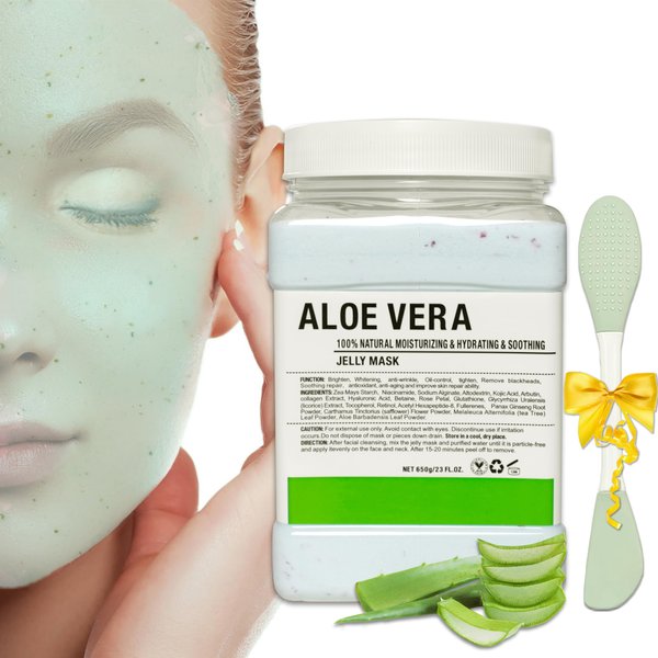 Ouhans Jelly Mask Powder for Facials, Aloe Vera Jelly Masks for Facials Professional,Jelly Face Mask,Hydrating, Rubber Mask for Fight Fine Lines with Double-ended Silicone Brush, 23 Fl Oz