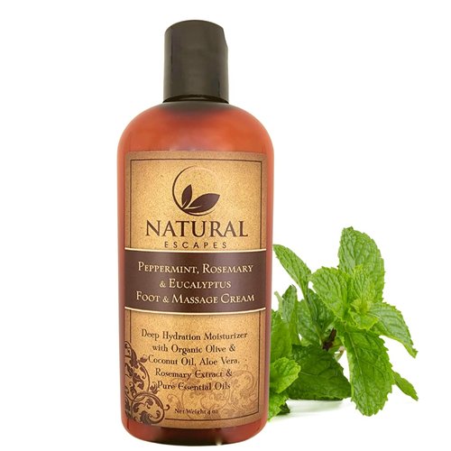 Peppermint, Rosemary & Eucalyptus Massage & Foot Cream | Repairs & Hydrates Dry Cracked Feet | Therapeutic Massage Cream | Soothing Peppermint Foot Lotion | 4oz
