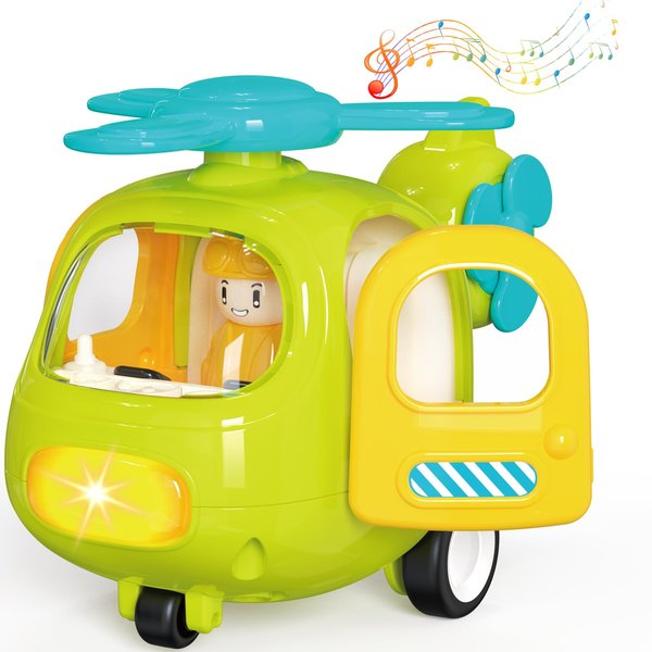Yerloa Kids Airplane Toys for Toddlers 1-3 Helicopter Toy Planes 2-4 Birthday Gift for 1 2 3 4 Year Old Boy w/Music & Lights Outdoor Toys Push Go Car Construction Vehicle Outside Baby Sand Beach Truck