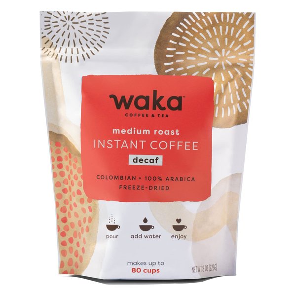 Waka Quality Instant Coffee — Decaffeinated Medium Roast — Arabica Beans & Freeze Dried — 80 Servings Bag for Hot or Iced Premium Instant Coffee