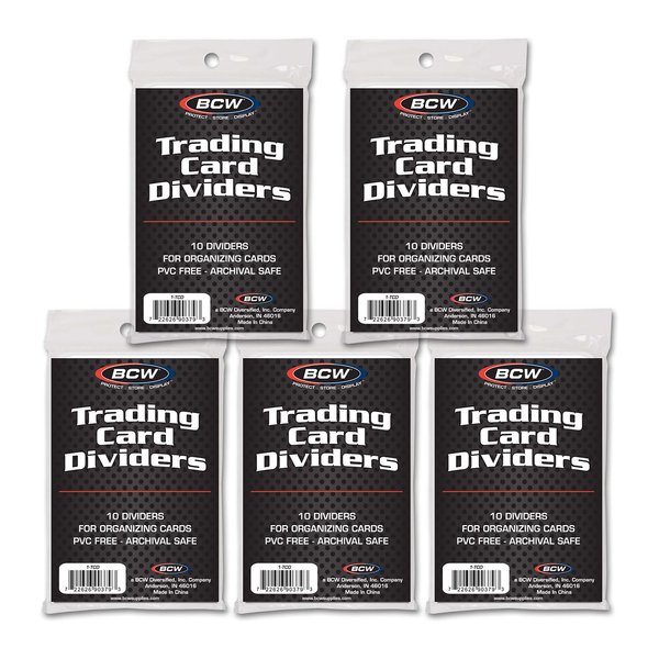 BCW Card Dividers | 5 Packs of Trading Card Divider Cards (50 Dividers Total) | Card Dividers for Storage Boxes | Card Sorter Tabs | Plastic Dividers for Trading Card Storage with Write-On Tabs