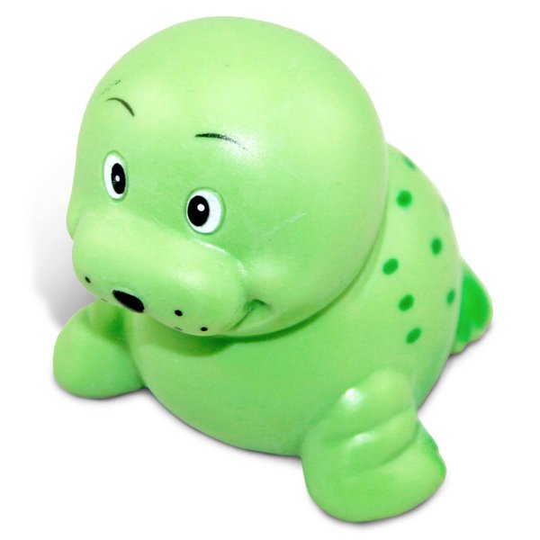DolliBu Sea Lion Bath Buddy Squirter - Floating Green Sea Lion Rubber Bath Toy, Fun Water Squirting Bathtime Play for Toddlers, Cute Toy for The Bathtub, Beach, & Pool