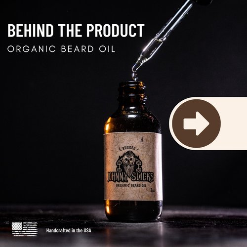 Johnny Slicks Handcrafted Organic Beard Oil: Moisturize, Soften, Promotes Healthy Hair Growth & Reduce Itch | US Made, Veteran Owned (Natural Serum w/Jojoba, Coconut & Argan), Rugged, 1-Ounce