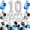 Risehy 10th birthday Decorations Birthday Party Supplies Set- Foil Happy Birthday Banner Foil Balloons Number 10 and Star Shape Balloons 47 pcs Latex balloons Silvery and Blue
