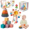 Wuzhineisn Montessori Baby Toys for Ages 6-18 Months - Pull String Teether, Stacking Blocks, Sensory Shapes Storage Bin, Infant Bath Time Fun, 4 in 1 Toddlers Toy Gifts for 1 2 3 Year Old Boys Girls