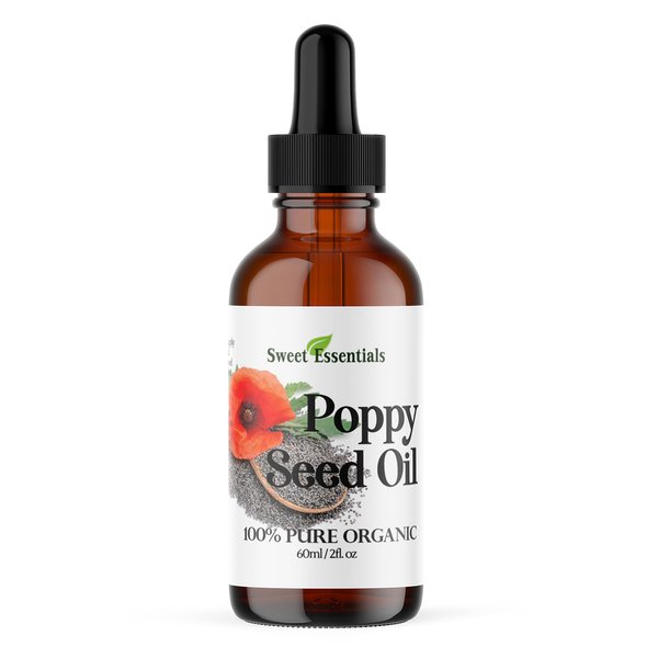 Sweet Essentials Organic Poppy Seed Oil | Imported From Turkey | 2oz Glass Bottle | 100% Pure | Cold-Pressed | Natural Moisturizer for Skin, Hair and Face