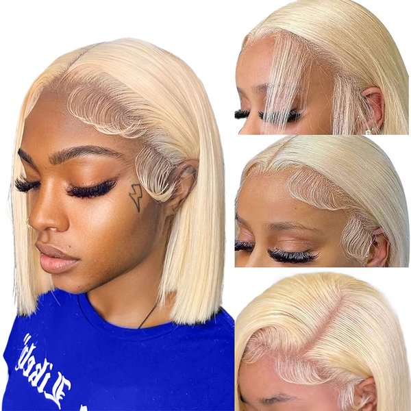 613 Blonde Bob Wig Human hair 613 Lace Front Wig Human Hair 180 Density 13x4 HD Straight Lace Front Wig Human Hair Pre Plucked Glueless Colored 613 Lace Frontal Wigs for Women 12 Inch