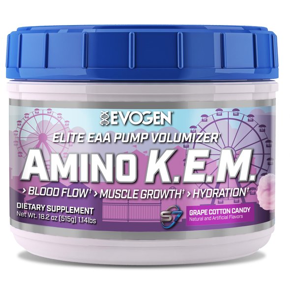 Evogen AminoKEM Essential Amino Acid, BCAA, Nitric Oxide, Betaine, S7, Recovery, Volumizing, Electrolytes, for Men & Women (Grape Cotton Candy)