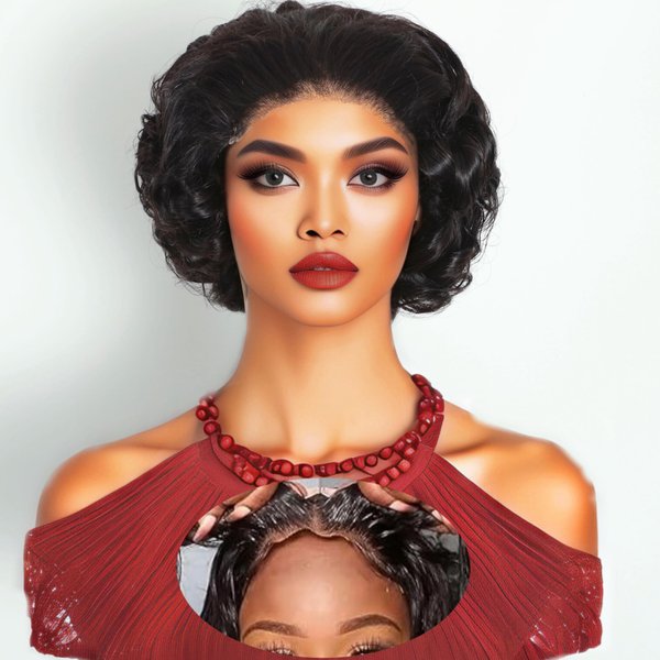 Pixie Cut Wig Human Hair Curly 5x5 HD Closure Wig Human Hair Short Bob Wig Wear and Go Glueless Wigs Human Hair Pre Plucked Pre Cut Free Part Curly Human Hair Wigs for Women 200% Density Natural Color