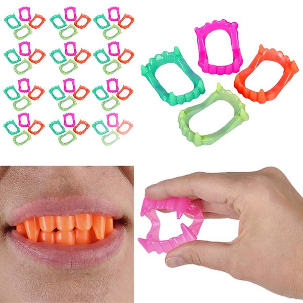 Halloween Teeth Neon Fangs Teeth, Costume, Funny Halloween Dress-Up, Pretend Play Decoration (48-Pack)